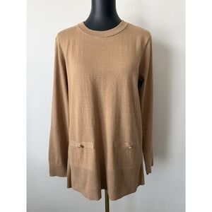 Michael Kors Women's M Camel Tunic Sweater Lightweight Gold Accent Buttons